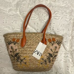 Zara rattan embroidery shoulder bag with tags